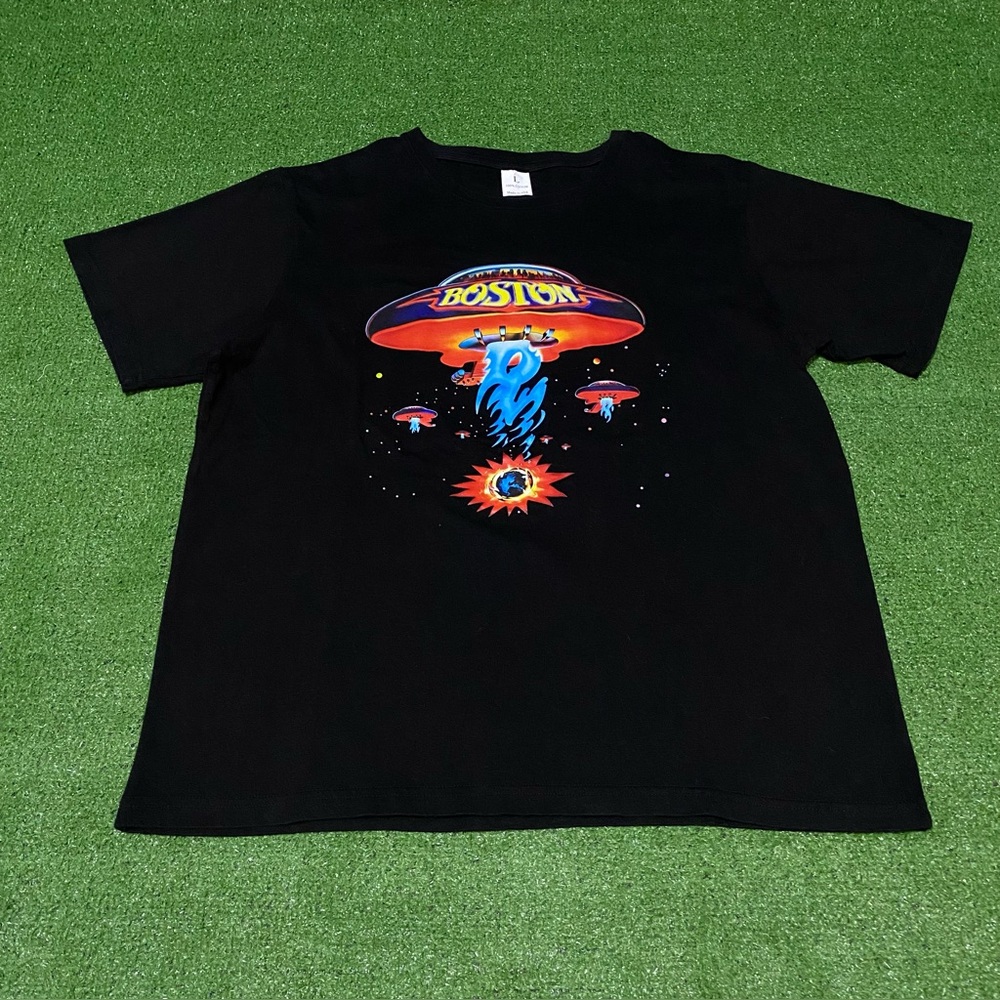 Boston Spaceship Album Art Graphic T-Shirt Men's L Black Rock Concert Tee